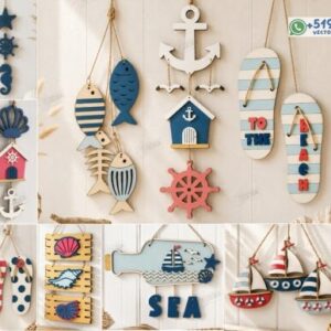 Pack de adornos colgantes náuticos y costeros – 10 diseños vectoriales decorativos