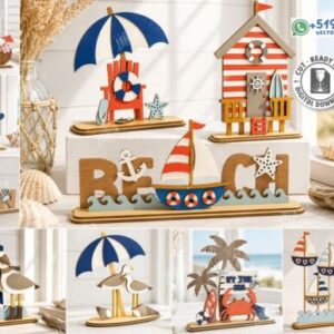 Pack de figuras decorativas náuticas de verano – Archivos vectoriales para ambientación costera