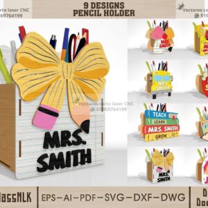 Pack de 9 Portalápices Personalizados para Profesores Archivos para Corte Láser
