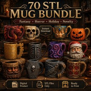Pack de 70 Tazas Temáticas para Impresión 3D Archivos STL Listos para Imprimir