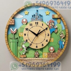Reloj de pared redondo inspirado en el mundo Super Mario