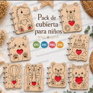 Pack de Cubiertas Infantiles Decorativas para Cuadernos y Álbumes SVG, DXF, PNG y EPS