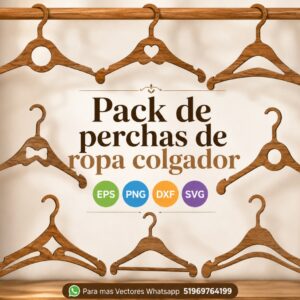 Pack de perchas de ropa colgador – Diseños vectoriales decorativos para MDF