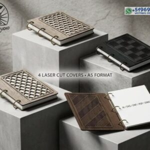 Pack de 4 fundas para cuadernos A5 en madera con diseños geométricos