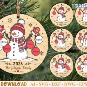 Adorno familiar personalizado de muñeco de nieve para Navidad