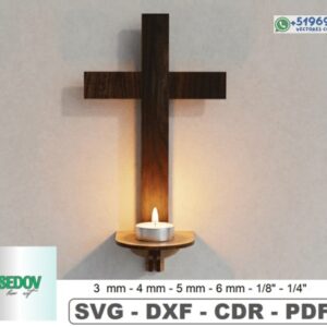 Cruz decorativa portavelas de pared en formato vectorial