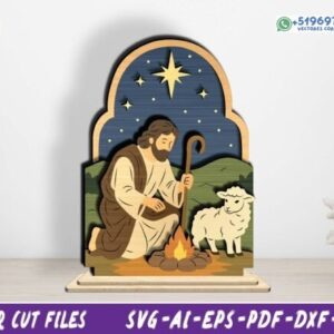 Pastor con Oveja Bajo la Estrella de Belén – Panel Navideño Multicapa