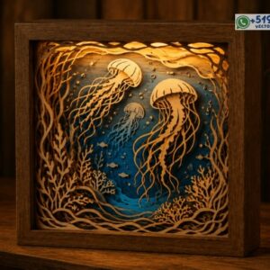 Cuadro 3D de Medusas y Arrecife Marino en 7 Capas – Archivos Vectoriales SVG