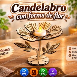 Candelabro decorativo con estructura floral y hojas en relieve
