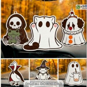Pack de Adornos Colgantes para autos de Halloween con Fantasmas y Personajes Kawaii