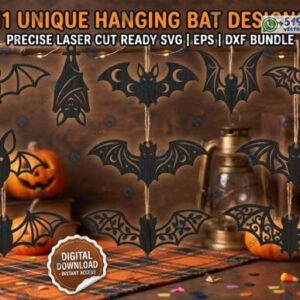 Pack de 11 murciélagos colgantes decorativos para Halloween en formato vectorial