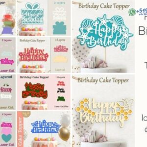 Pack de 10 Cake Toppers “Feliz Cumpleaños” Multicapa