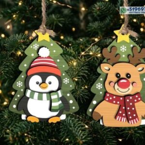 Adornos Navideños Multicapa de Pingüino y Reno con Árbol