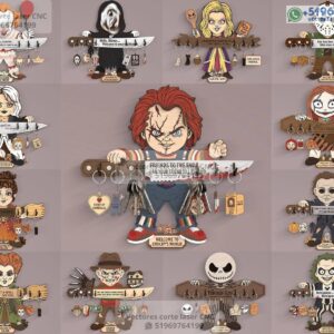 Colgadores para Llaves de Películas de Terror en Madera para Corte Láser