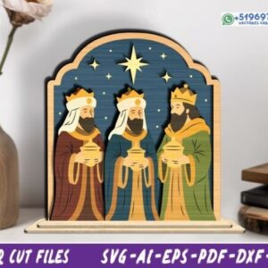 Panel Navideño Multicapa de los Tres Reyes Magos con Estrella de Belén