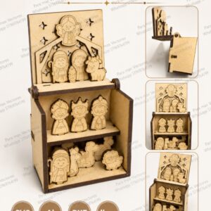 Mini pesebre modelo 2 en caja decorativa con repisas – SVG, AI, DXF y LBRN