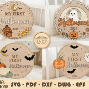 Pack de 4 placas “Mi Primer Halloween” en formato vectorial