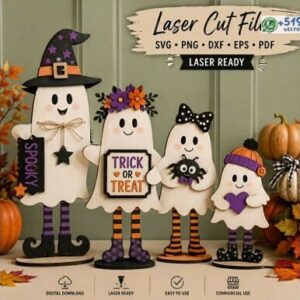 Set de 4 fantasmas decorativos de Halloween en formato vectorial