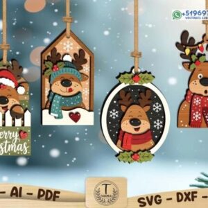 Paquete de colgantes decorativos de reno para Navidad en formato vectorial