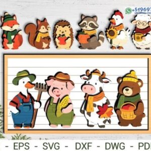 Pack de animales de granja y bosque con temática de otoño