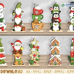 Pack de 10 adornos navideños de sobremesa en formato vectorial