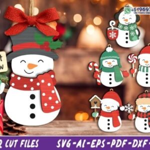 Paquete navideño de muñecos de nieve decorativos en formato vectorial