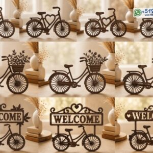 Pack de Bicicletas Decorativas con Flores y Carteles Welcome – Vectores Multiformato