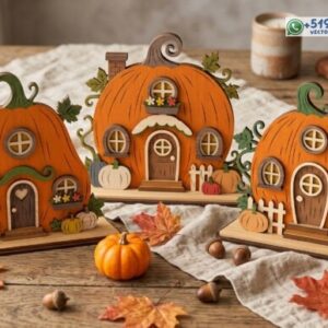 Set de 3 casitas calabaza decorativas de otoño en formato vectorial
