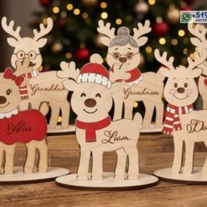 Familia de Renos Navideños Set de 6 Diseños con Soporte