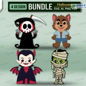 Pack de Vectores 2D Personajes de Halloween: La Muerte, Hombre Lobo, Vampiro y Momia