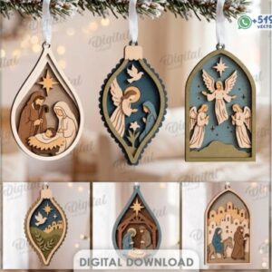 Pack de adornos colgantes navideños en capas con escenas del pesebre