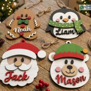 Pack de Adornos Navideños Personalizables con Nombres – 4 Diseños