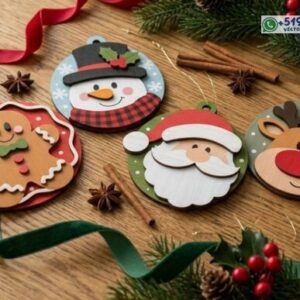 Set de 4 colgantes navideños redondos multicapa en formato vectorial