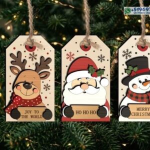 Pack de etiquetas navideñas colgantes con reno, Santa Claus y muñeco de nieve