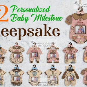 Pack de 12 Hitos Personalizados para Bebé con Portafoto – Diseños Vectoriales