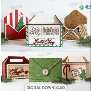 Pack de Cajas Navideñas Tipo Sobre cartas para Regalos y Tarjetas – Diseño Vectorial 3 mm