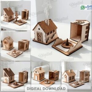 Pack de casas 3D portaincienso sahumerio  con chimenea en formato vectorial