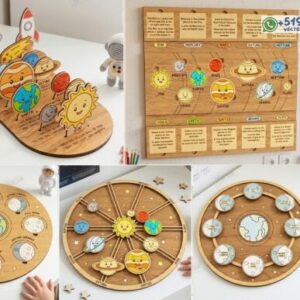 Set educativo del sistema solar en madera – Pack de 5 diseños vectoriales