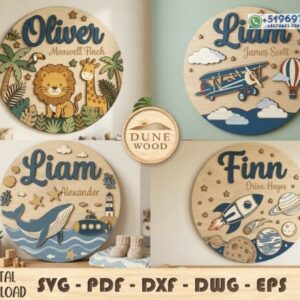 Pack de placas infantiles redondas personalizadas con nombre y temáticas de aventura
