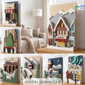Cuadros decorativos multicapa de pueblos y ciudades en formato vectorial