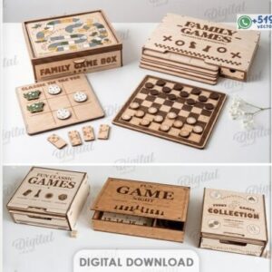 Pack de juegos de mesa familiares con cajas organizadoras en madera