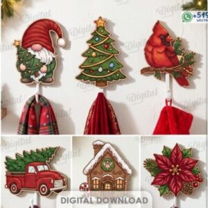 Pack de 10 percheros navideños decorativos de pared en formato vectorial