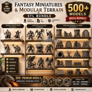Mega Pack de más de 500 miniaturas de fantasía y escenarios modulares STL para impresión 3D