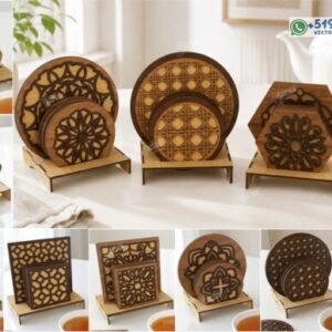 Pack de posavasos decorativos en diferentes formas con base organizadora