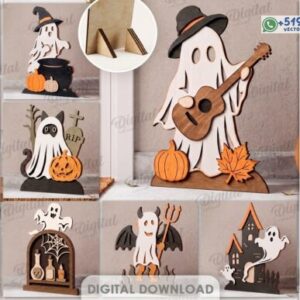 Pack de Fantasmas Decorativos de Halloween con Soportes – Archivos Vectoriales