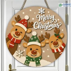 Adorno circular navideño Merry Christmas con renos en formato vectorial