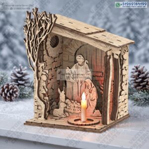 Portavelas Pesebre belen Navideño 3D Estilo Piedra con Sagrada Familia