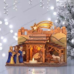 Belén Navideño 3D con Portavelas y Reyes Magos – Diseño Vectorial Multicapa