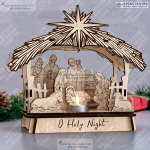 Portavelas de Natividad Belén en Madera para Corte Láser – Archivo SVG DXF AI CDR EPS PDF