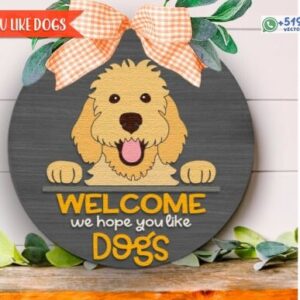 Letrero redondo de bienvenida con perro decorativo para pared